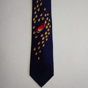 Mens Viva Silk 100% Silk Neck Tie Dark Blue Red Orange Swirls Balls